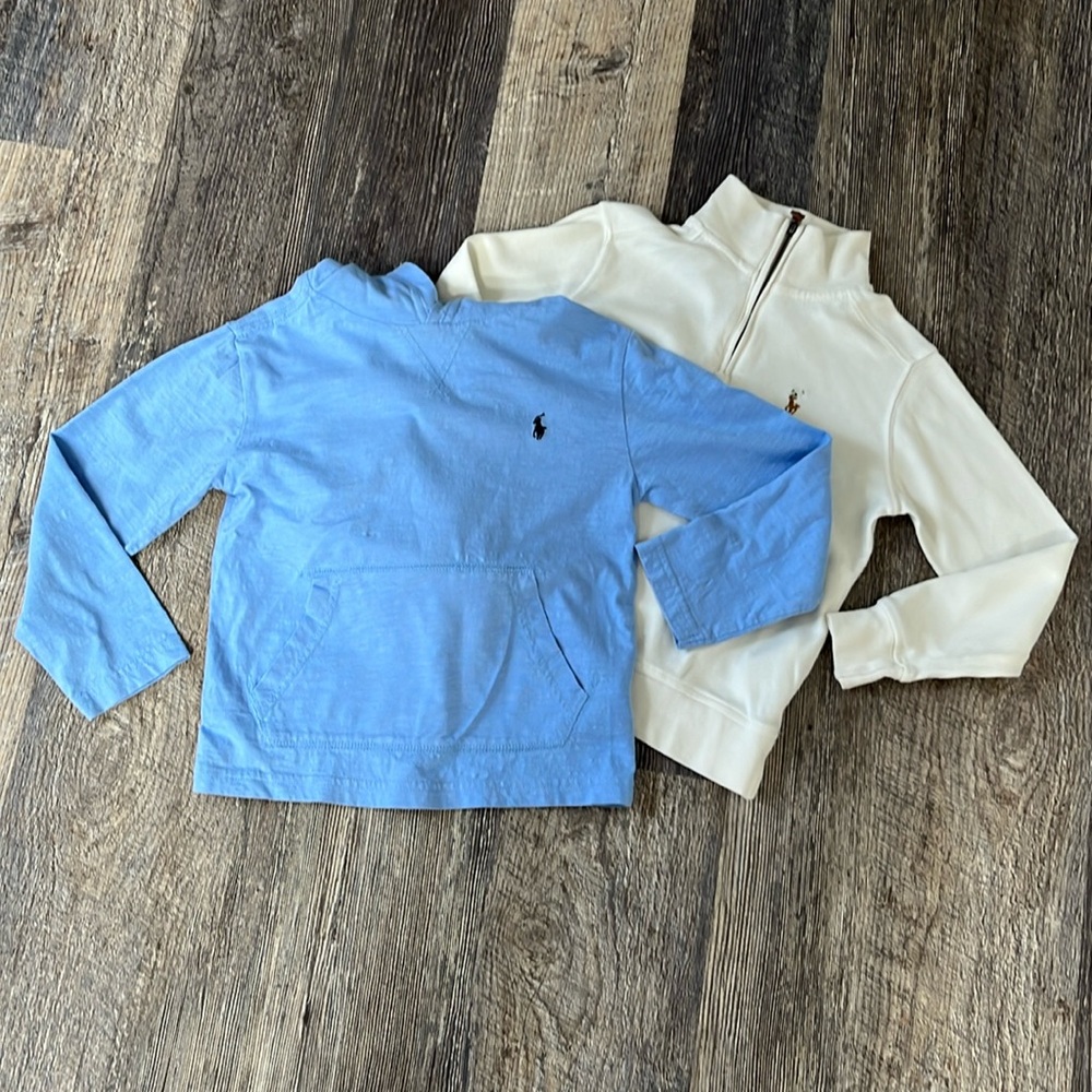 Polo Ralph Lauren Bundle of 2 sweaters and hoodie white blue boys size 4